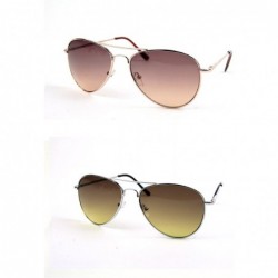 Aviator Metal Classic Aviator Color Lens Sunglasses Medium Size P968 - 2 Pcs Gold-brown & Silver-green - CS11VMQ7NKN $22.47