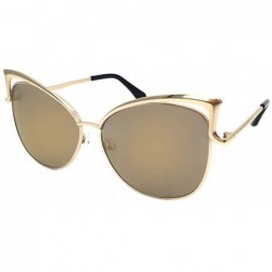Goggle Womens Mens Trendy Oversized Polarized Metal Frame Mirrored Cat Eye Sunglasses Unisex Eyewear - Gold - CR18Q50ENWL $6.67