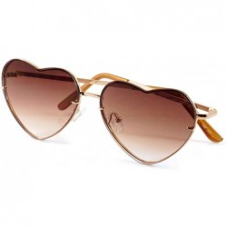 Wayfarer Women's Rimless Metal Tinted/Gradient Flat Lens Heart Sunglasses A024 - Brown Gradient - CD186DZK33I $25.59