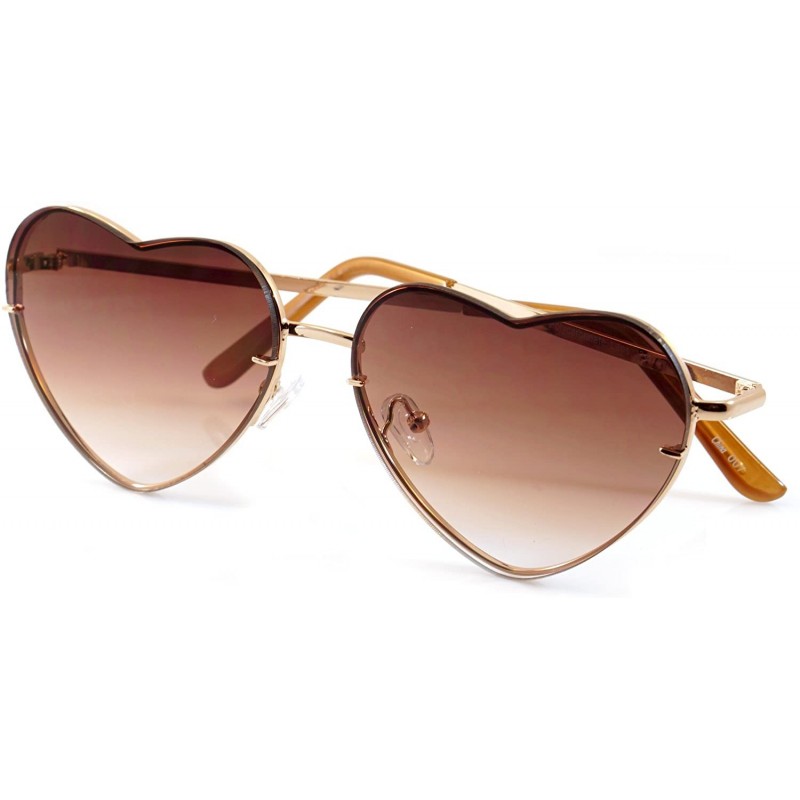 Wayfarer Women's Rimless Metal Tinted/Gradient Flat Lens Heart Sunglasses A024 - Brown Gradient - CD186DZK33I $17.06