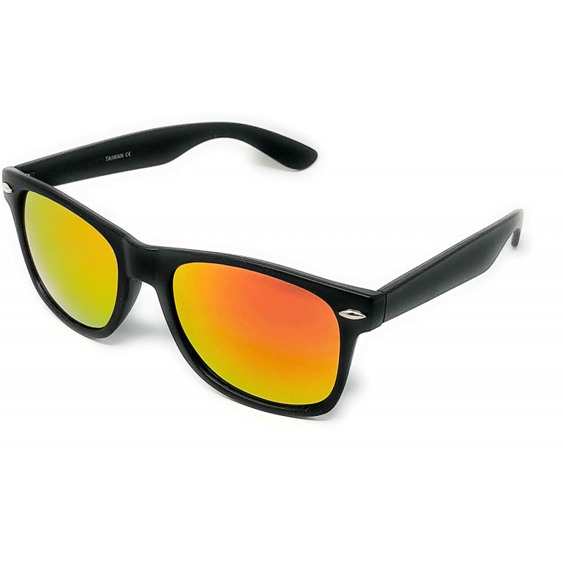 Wayfarer Sunglasses Classic 80's Vintage Style Design - Black- Color Mirror Red - CX18SZZLNZQ $7.54