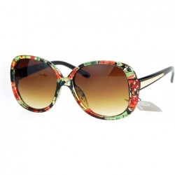 Butterfly Womens Rhinestone Studded Oversize Fashion Plastic Butterfly Sunglasses - Red Green Flower - CQ12NA39KN8 $15.09