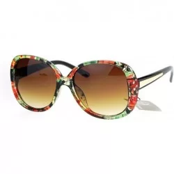 Butterfly Womens Rhinestone Studded Oversize Fashion Plastic Butterfly Sunglasses - Red Green Flower - CQ12NA39KN8 $23.41