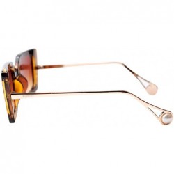 Oversized Anti-Blue Block Light Pearl Inlay Arm Cat Eye Reading Glasses - Leopard Frame / Tea Lens - CY18X5KHAES $14.23