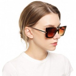 Oversized Anti-Blue Block Light Pearl Inlay Arm Cat Eye Reading Glasses - Leopard Frame / Tea Lens - CY18X5KHAES $14.23