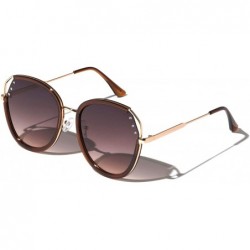 Round Round Cat Eye Rhinestone Corner Sunglasses - Brown - CN1973HI8NE $28.04