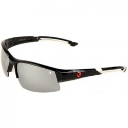 Semi-rimless Khan Sport Slim Half Rim Wrap Around Shield Sunglasses - Black & White Frame - CV18Y6NQG70 $19.08