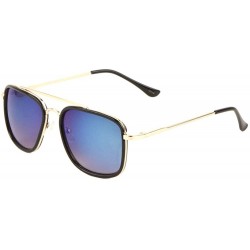 Aviator Classic Square Double Frame Thin Metal Aviator Sunglasses - Blue - CZ197U79MXN $14.96