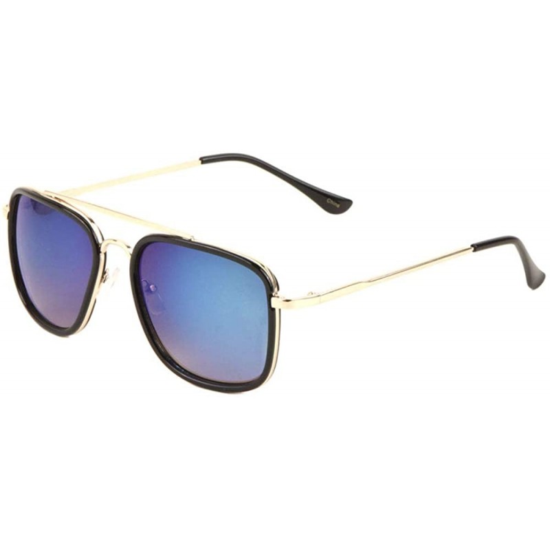 Aviator Classic Square Double Frame Thin Metal Aviator Sunglasses - Blue - CZ197U79MXN $14.96
