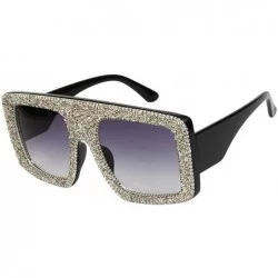 Square Retro Square Big Frame point drill sunglasses Ladies Shiny gravel decorative sunglasses - Silver - C018WOKSSE9 $29.51