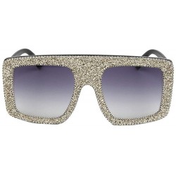Square Retro Square Big Frame point drill sunglasses Ladies Shiny gravel decorative sunglasses - Silver - C018WOKSSE9 $19.94