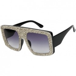 Square Retro Square Big Frame point drill sunglasses Ladies Shiny gravel decorative sunglasses - Silver - C018WOKSSE9 $19.94