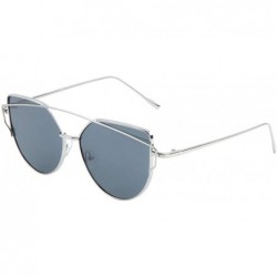 Cat Eye Flat Lens Curved Cross Top Bar Geometric Cat Eye Sunglasses - Smoke Silver - C91908386YR $26.05
