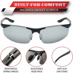 Semi-rimless Polarized Rectangular Al-Mg Metal Half Frame Driving Sport Sunglasses For Men - Matte Black - Polarized Ice Tech...