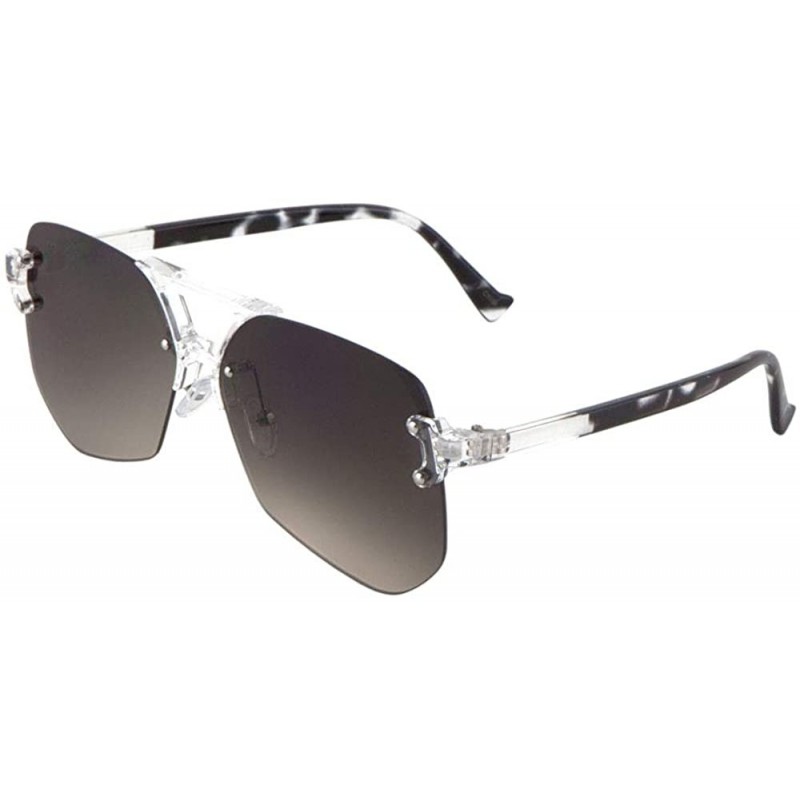 Aviator Oceanic Color Rimless Clear Frame Flat Geometric Aviator Sunglasses - Smoke Demi - CX190MNXTWC $13.81