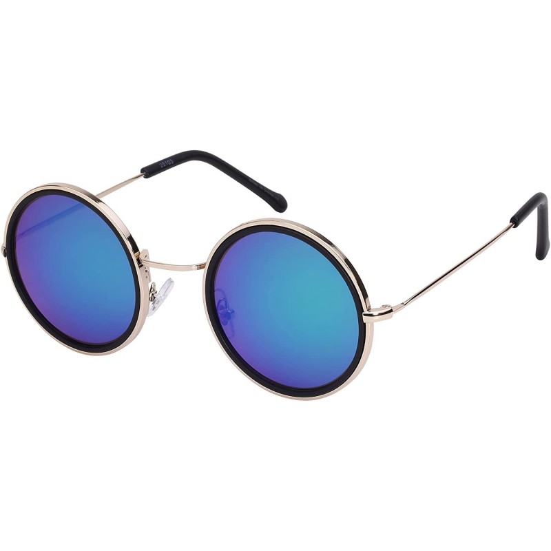 Round 2016 Fashion Round Circle Sunglasses w/Color Mirror Lens 25103-REV - Matte Black - CJ12FNDE1E1 $9.46