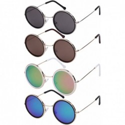 Round 2016 Fashion Round Circle Sunglasses w/Color Mirror Lens 25103-REV - Matte Black - CJ12FNDE1E1 $9.46