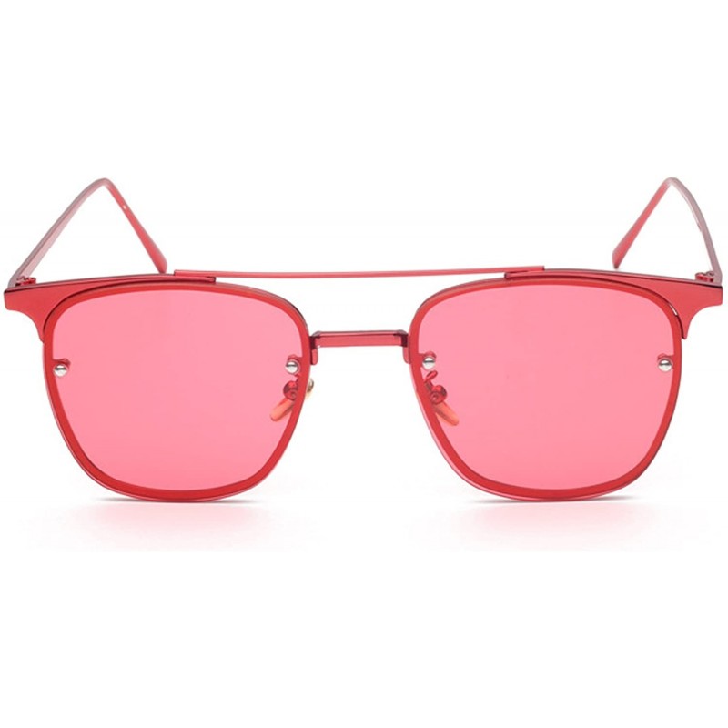 Aviator Flat Top Metal Square Sunglasses Glasses 54mm - Red - CB12L8B8JEF $17.40