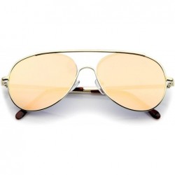 Aviator Classic Brow Bar Semi-Rimless Colored Mirror Lens Aviator Sunglasses 57mm - Gold / Pink Mirror - CP12LZRTM2P $21.33