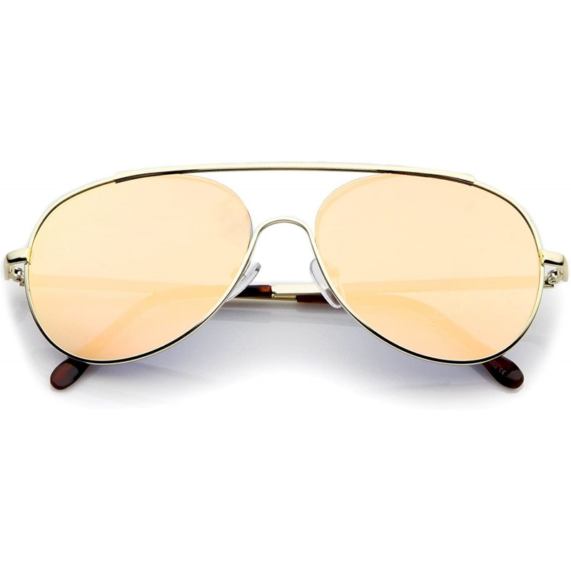 Aviator Classic Brow Bar Semi-Rimless Colored Mirror Lens Aviator Sunglasses 57mm - Gold / Pink Mirror - CP12LZRTM2P $12.69