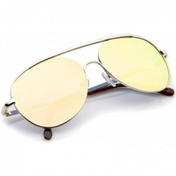 Aviator Classic Brow Bar Semi-Rimless Colored Mirror Lens Aviator Sunglasses 57mm - Gold / Pink Mirror - CP12LZRTM2P $12.69