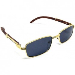 Rectangular Apprentice Slim Rectangular Metal & Faux Wood Luxury Sunglasses - Gold & Cherry Wood Frame - CM18WUSHNSZ $15.30