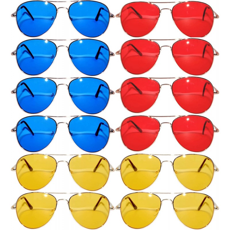 Aviator 12 Pairs Aviator Style Sunglasses Metal Gold - Silver - Black Frame Colored Mirror Lens OWL. - C4184TCEGAY $22.91