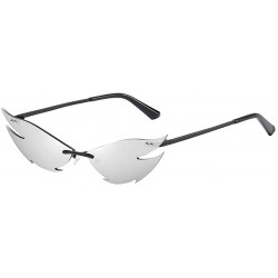 Wrap Sunglasses for Women and Men - Cat Eyewear Retro UV Protection Rimless Sun Glasses - Silver - CT190E5CD5E $9.32