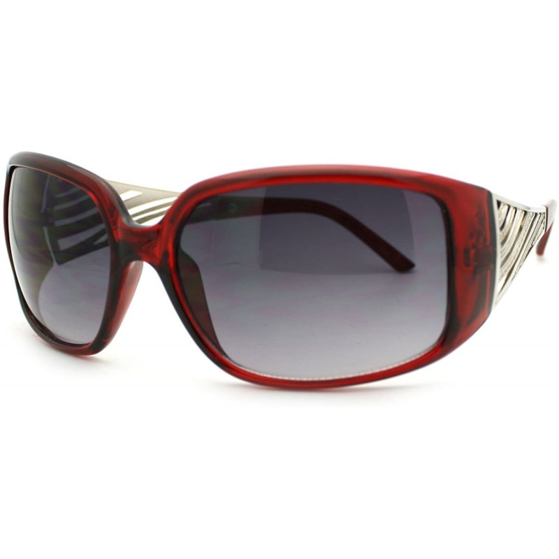 Rectangular Womens Diva Jewel Temple Thick Plastic Warp Large Fashion Sunglasses - Red - CJ11PWJEXE5 $9.20