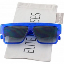 Rectangular XL"THE BOLD" RECTANGULAR Oversized Flat Top Sunglasses for Women Men Flat BROW BAR - Blue - CZ18OOWNXCL $19.99