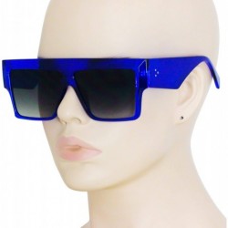 Rectangular XL"THE BOLD" RECTANGULAR Oversized Flat Top Sunglasses for Women Men Flat BROW BAR - Blue - CZ18OOWNXCL $7.89