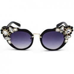 Semi-rimless Ms. Oversized Frame Retro Cat Eye Sunglasses Fashion Design - Black Ash - CD18EQDUC9Q $11.76