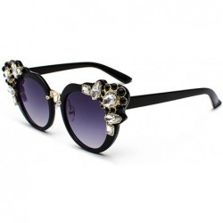 Semi-rimless Ms. Oversized Frame Retro Cat Eye Sunglasses Fashion Design - Black Ash - CD18EQDUC9Q $11.76