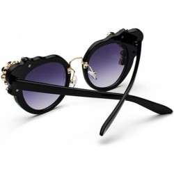 Semi-rimless Ms. Oversized Frame Retro Cat Eye Sunglasses Fashion Design - Black Ash - CD18EQDUC9Q $11.76