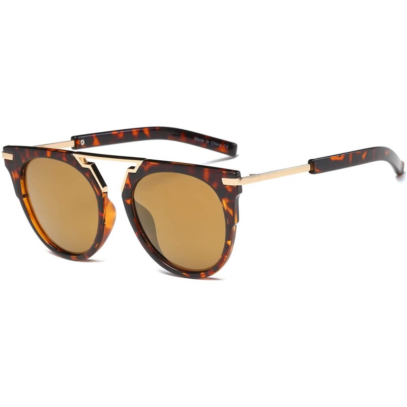 Goggle The perfect blend of edgy and feminine - these double-bridged round Sunglasses - Tortoise - C918WQ6ZNOZ $18.53