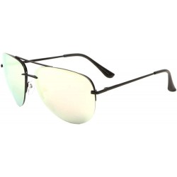 Aviator Color Mirror Curved Rimless Lens Aviator Sunglasses - Rose Gold Black - C3190IZQGSI $27.40