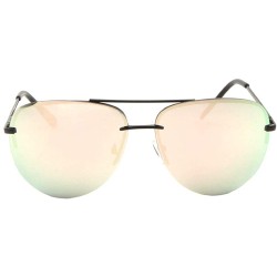 Aviator Color Mirror Curved Rimless Lens Aviator Sunglasses - Rose Gold Black - C3190IZQGSI $12.45