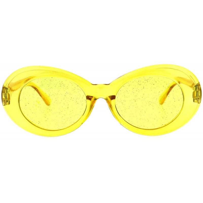 Goggle Womens Round Oval Glitter Lens Thick Plastic Mod Retro Sunglasses - Yellow - CJ18H0QXLX3 $8.27