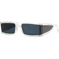 Shield Side Shield Sunglasses Men Silver Mirror Rectangular Sun Glasses for Women Uv400 - Clear With Black - CB194XS00SH $12.84