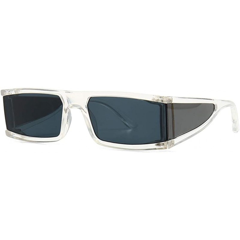 Shield Side Shield Sunglasses Men Silver Mirror Rectangular Sun Glasses for Women Uv400 - Clear With Black - CB194XS00SH $12.84