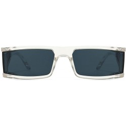 Shield Side Shield Sunglasses Men Silver Mirror Rectangular Sun Glasses for Women Uv400 - Clear With Black - CB194XS00SH $12.84