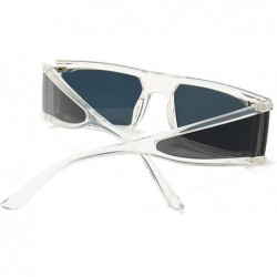 Shield Side Shield Sunglasses Men Silver Mirror Rectangular Sun Glasses for Women Uv400 - Clear With Black - CB194XS00SH $12.84