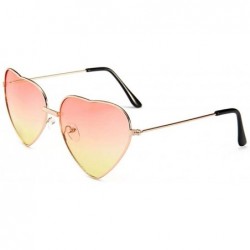Aviator 2019 Heart Shaped Sunglasses Women Pink Frame Metal Reflective Mirror Pinkblue - Pinkyellow - C518YZU38IY $17.42