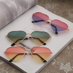 Aviator 2019 Heart Shaped Sunglasses Women Pink Frame Metal Reflective Mirror Pinkblue - Pinkyellow - C518YZU38IY $7.33