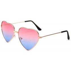 Aviator 2019 Heart Shaped Sunglasses Women Pink Frame Metal Reflective Mirror Pinkblue - Pinkyellow - C518YZU38IY $7.33