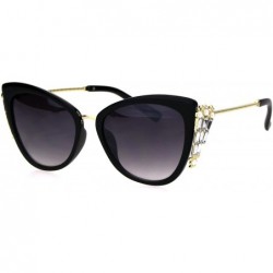 Cat Eye Womens Side Visor Shadelier Rhinestone Jewel Cat Eye Mod Sunglasses - Black Smoke - C318HSG4OMZ $23.20
