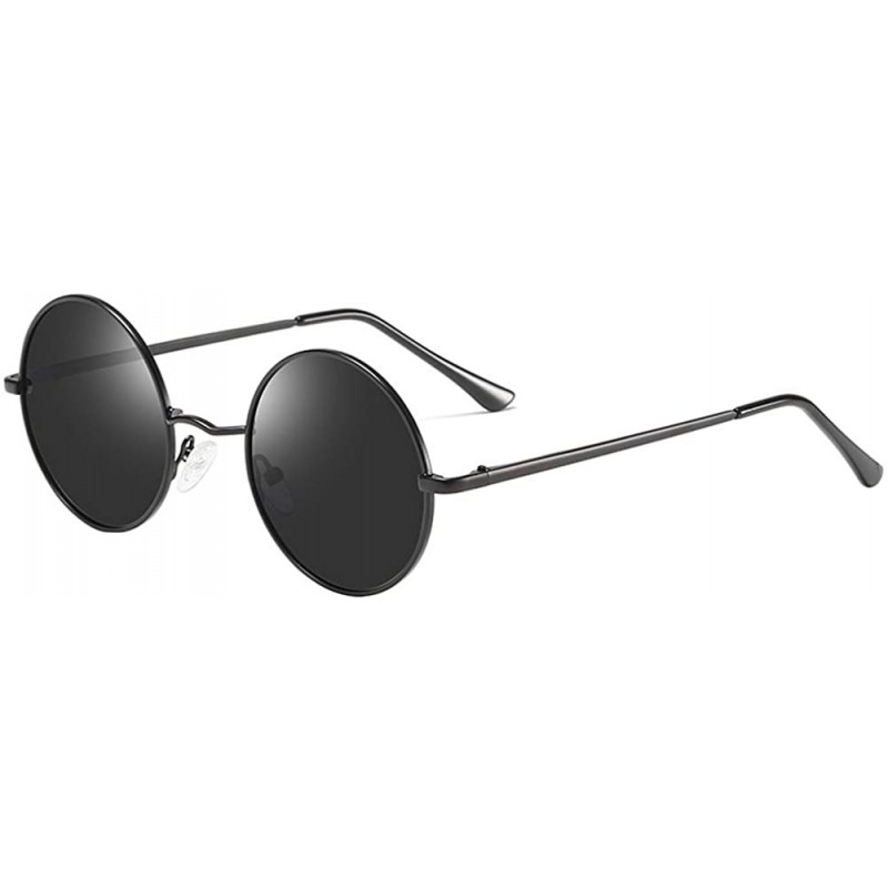 Round Round Black Sunglasses Mens Unisex Polarized Glasses for Men Women - Black - CH198R2E79N $13.78