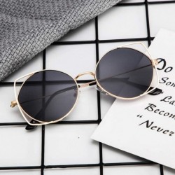 Round Retro Round Sunglasses for Women Cat Eye Mirrored Flat Lenses Metal Frame Sunglasses - Gray - CX18RCNQQ83 $13.31