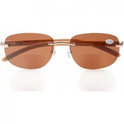 Rimless Mens Womens Rimless Bifocal Sunshine readers In Wood Temple And Spring Hinges - Brown - CZ180RNDDW7 $27.10