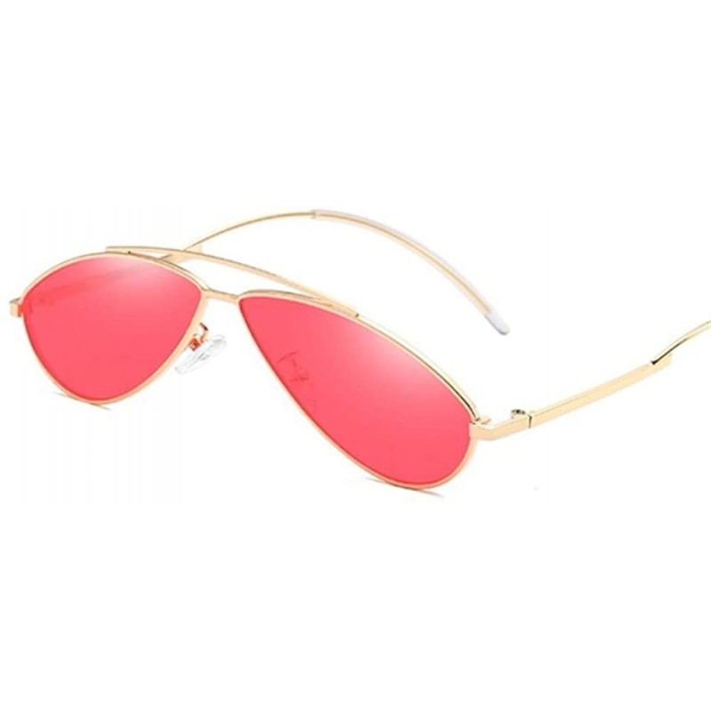 Oval Women Ladies Cat Eye Oval Sunglasses Small Mirror Sun Glasses For Female Fashion Vintage - Goldred - CF199C05N8T $10.35